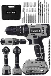 STEİNER Alman 58 V 5 Ah Darbeli Lityum Çift Akülü Sjs Metal Şanzıman Şarjlı Vidalama Matkap 24 Pcs Set - 2