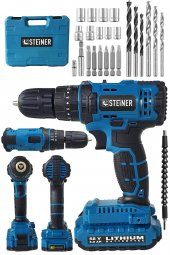STEİNER Alman 58 V 5 Ah Darbeli Lityum Çift Akülü Sjs Metal Şanzıman Şarjlı Vidalama Matkap 24 Pcs Set - 2