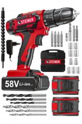 STEİNER Alman V-tech 58 V 5 Ah Çelik Motor Çelik Şanzuman Darbeli Şarjlı Çift Akülü Vidalama Matkap - 1