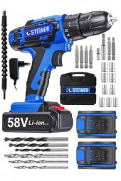 STEİNER Alman V-tech 58 V 5 Ah Çelik Motor Çelik Şanzuman Darbeli Şarjlı Çift Akülü Vidalama Matkap - 1