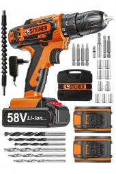 STEİNER Alman V-tech 58 V 5 Ah Çelik Motor Çelik Şanzuman Darbeli Şarjlı Çift Akülü Vidalama Matkap - 1