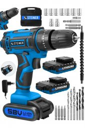 STEİNER Germany Technology Highline 58 V 5 Ah Darbeli Bakır Sargılı Çift Akülü Vidalama Matkap Mavi - 2