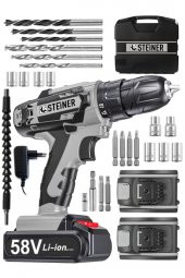 STEİNER Alman V-tech 58 V 5 Ah Çelik Motor Çelik Şanzuman Darbeli Şarjlı Çift Akülü Vidalama Matkap thumbnail 2