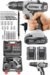 STEİNER Germany Technology Kupfer Darbeli 58 V 5 Ah Çift Akülü Vidalama Matkap Gri + 24 Parça Set thumbnail 1