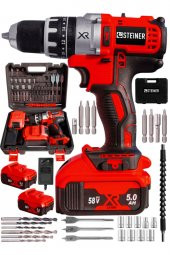 STEİNER Germany Technology Darbeli 58 V 5 Ah Red Xr Li-ion Çift Akülü Şarjlı Vidalama Matkap Pro Set thumbnail 1