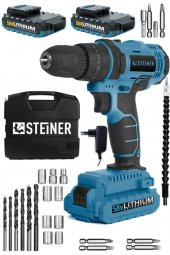 STEİNER Germany Technology Darbeli 58 V 5 Ah Metal Şanzıman Çift Akü Şarjlı Vidalama Matkap Blue Set thumbnail 2