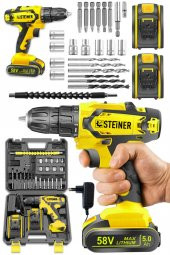 STEİNER Germany Technology Kupfer Darbeli 58 V 5 Ah Çift Akülü Vidalama Matkap Sarı + 24 Parça Set - 2