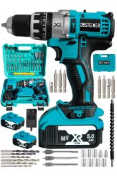 STEİNER Germany Technology Darbeli 58 V 5ah Mavi Xr Li-ion Çift Akülü Şarjlı Vidalama Matkap Pro Set - 1