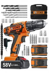 STEİNER Alman V-tech 58 V 5 Ah Çelik Motor Çelik Şanzuman Darbeli Şarjlı Çift Akülü Vidalama Matkap - 2