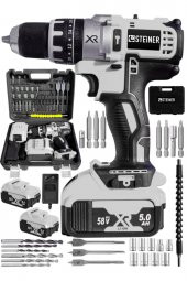 STEİNER Germany Technology Darbeli 58 V 5 Ah Gri Xr Li-ion Çift Akülü Şarjlı Vidalama Matkap Pro Set - 1