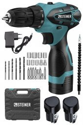 STEİNER Germany Technology 36 V Metal Şanzıman Çift Akülü Şarjlı Vidalama Matkap + 24 Parça Set Mavi thumbnail 1