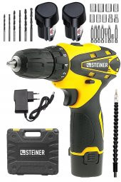 STEİNER Germany Technology 32 V Darbesiz Metal Şanzıman Çift Akülü Şarjlı Vidalama Matkap Sarı + Set - 1
