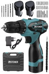 STEİNER Germany Technology 32 V Darbesiz Metal Şanzıman Çift Akülü Şarjlı Vidalama Matkap Mavi + Set thumbnail 1
