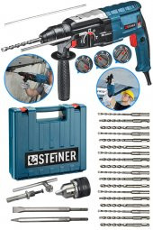 STEİNER Alman 4000 Watt Profesyonel Kırıcı Delici Hilti Darbeli Matkap Gri + 20 Adet Uç + Mandren - 1