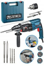 STEİNER Alman 4000 Watt Profesyonel Kırıcı Delici Hilti Darbeli Matkap Gri + 5 Adet Uç + Mandren - 1