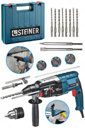 STEİNER Alman 4000 Watt Profesyonel Kırıcı Delici Hilti Darbeli Matkap Gri + 10 Adet Uç + Mandren - 1
