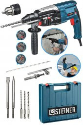 STEİNER Alman 4000 Watt Profesyonel Kırıcı Delici Hilti Darbeli Matkap Gri + 5 Adet Uç + Mandren - 2