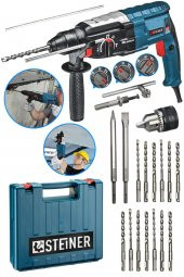 STEİNER Alman 4000 Watt Profesyonel Kırıcı Delici Hilti Darbeli Matkap Gri + 15 Adet Uç + Mandren - 2