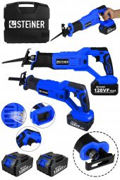 STEİNER Alman 128 Vf 10 Ah Kömürsüz Motor Kemik Ahşap Demir Kesmetilki Kuyruğu Akülü Testere Makinesi Mavi thumbnail 1