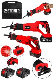 STEİNER 128 Vf 10Ah Kömürsüz Motor Kemik Ahşap Demir Kesme tilki Kuyruğu Akülü Testere Makinesi Krmzı - 1