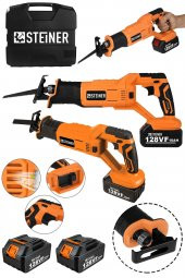 STEİNER Alman 128 Vf 10Ah Kömürsüz Motor Kemik Ahşap Demir Kesmetilki Kuyruğu Akülü Testere Makinesi Turuncu - 1