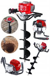 STEİNER Alman 11 Hp Tam Profesyonel Benzinli Toprak Burgu Makinesi 15 Cm Delme Ucu Fidan Dikme Makinesi Krmz - 1