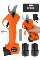STEİNER Alman 128 Vf 10 Ah Kömürsüz Motor Akülü Bağ Makası Dal Budama Kesme Makası Makinesi Çantalı Turuncu - 1