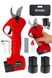 STEİNER Alman 128 Vf 10 Ah Kömürsüz Motor Akülü Bağ Makası Dal Budama Kesme Makası Çantalı Kırmızı - 1