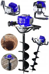 STEİNER Alman 11 Hp Tam Profesyonel Benzinli Toprak Burgu Makinesi 15 Cm Delme Ucu Fidan Dikme Makinesi Mavi - 2