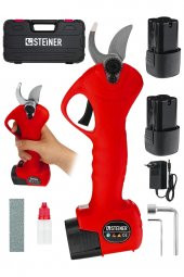 STEİNER Alman 128 Vf 10 Ah Kömürsüz Motor Akülü Bağ Makası Dal Budama Kesme Makası Çantalı Kırmızı - 2