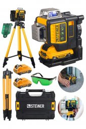 STEİNER Alman 36 V 5 Ah Çift Akülü 12 Köşe 360° Otomatik Hizalamalı Yeşil Çizgili Lazer Hizalama + Tripod - 1