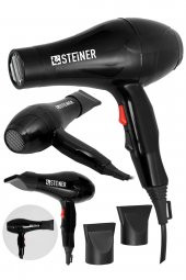 STEİNER Alman 3400 Watt Profesyonel Saç Kurutma Makinesi Fön Makinesi Ac Motor Ms-9001 Siyah + 2 Adet Başlık - 1