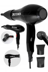 STEİNER Alman 3600 Watt Profesyonel Saç Kurutma Makinesi Fön Makinesi Ac Motor Ms-9001 Siyah + 2 Adet Başlık - 1