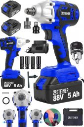 STEİNER Alman 88 V 5 Ah Çift Akülü Metal Şanzuman Bijon Somun Sıkma Sökme Matkap Kömürsüz Çantalı + Mandren - 1