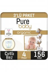 Pure Baby Organik Pamuklu Cırtlı Bez 3Lü Paket 4 Numara Maxi 156 Adet - 1