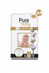 Pure Baby Organik Pamuklu Cırtlı Bez Pure Baby 4lü  Paket 4 Numara Maxi 208 Adet - 2