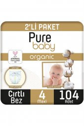 Pure Baby Organik Pamuklu Cırtlı Bez Pure Baby 2li Paket 4 Numara Maxi 104 Adet - 1