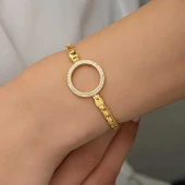 Gümüş Çeyrek Takılabilen Altın Kaplama Kadın Bileklik  SL5103 thumbnail 6