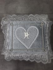 Love Gri Dantelli Kalpli 3lü Çeyizlik Hurç Seti, Düğün, Nişan, Söz, Bohça, Gelin, Damat, Hurcu - 3