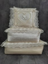 Love Kapuçino Dantelli Kalpli 3lü Çeyizlik Hurç Seti, Düğün, Nişan, Söz, Bohça, Gelin, Damat, Hurcu - 2