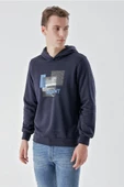 Slimfit Kapşonlu Önü Baskılı 2 İplik Erkek Sweatshirt - 10