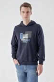 Slimfit Kapşonlu Önü Baskılı 2 İplik Erkek Sweatshirt - 9