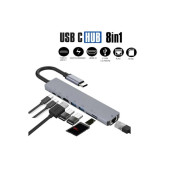 Macbook Pro Air Usb Type-c Hub Dönüştürücü Çevirici Çoklayıcı Usb Hdmı Micro Sd 8 Girişli Rj8i1new - 1
