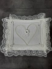 Love Krem Dantelli Kalpli 3lü Çeyizlik Hurç Seti, Düğün, Nişan, Söz, Bohça, Gelin, Damat, Hurcu - 4