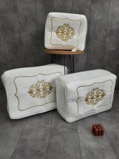 Rumeli Krem Üzeri Gold Nakışlı Çeyizlik 3lü Hurç Seti, Düğün Nişan, Söz, Bohça, Gelin, Damat, Hurcu - 1