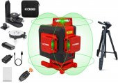 KOBB KBL35GTP Profesyonel Li-ion Şarjlı 4X360⁰ Otomatik Hizalamalı Yeşil Çapraz Çizgi Lazer Distomat + Uzaktan Kumanda + Tripod - 1