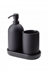 3 Parça Banyo Seti, Siyah Renk MeridyenDukkan Stoneware Sabunluk Seti - 1