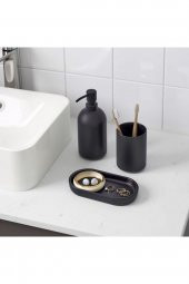 3 Parça Banyo Seti, Siyah Renk MeridyenDukkan Stoneware Sabunluk Seti - 2