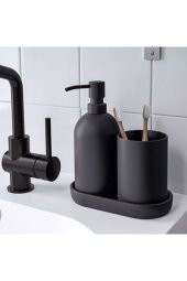 3 Parça Banyo Seti, Siyah Renk MeridyenDukkan Stoneware Sabunluk Seti - 3