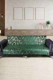 Güzide Yeşil Koltuk Örtüsü Altın Varaklı Kaymaz Süngerli Çekyat Örtüsü 1 Adet 170x210 cm - 1